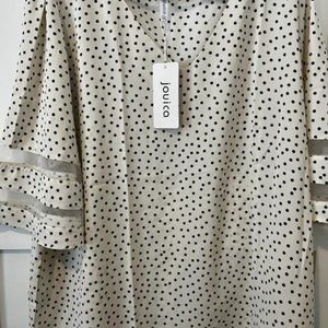 Jouica Women's V Neck Chiffon Blouse Mesh Panel Blouse 3/4 Bell Sleeve Loose Top